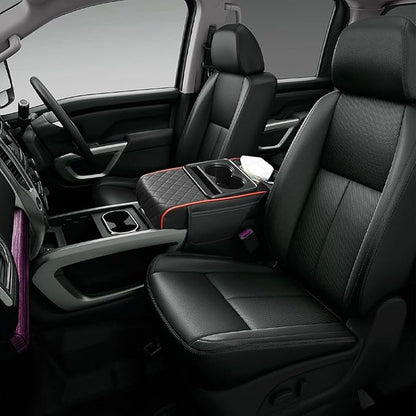 Car Center Console Cover for Hyundai Tucson 2021-2024, Leather Armrest Cushion Protector Pad with Tissue Box Holder Storage Pockets Cup Holder Phone Slot, B/Black-red