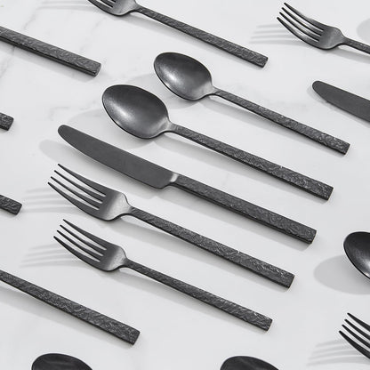 KINGSTONE 20 Pcs Black Hammered Silverware Set for 4, 18/10 Stainless Steel Heavy Duty Flatware Set, Tableware Cutlery Utensil Sets for Home Restaurant Dishwasher Safe