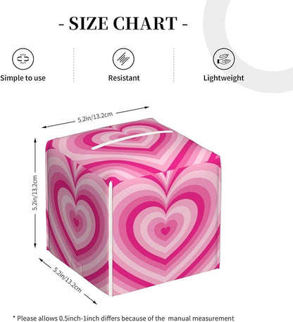 POIUBLE Tissue Box Holder Pink Heart Tissue Box Cover Square Leather Tissue Holder Organizer Portable Decorative Facial Paper Case for Home Office Bathroom Vanity Countertop