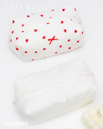 PAZIMIIK Cozy Makeup Bag Small Aesthetic Travel Zipper Cosmetic Pouch for Women Make Up Beauty Accessories Brushes,Embroidery Flower