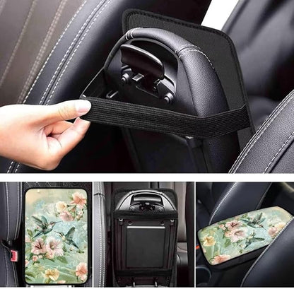Coldinair Hummingbird Floral Universal Car Center Console Pad Soft Armrest Protector Cover Fit for Most Vehicle,SUV,Truck,Car Interior Accessories Decor,Green