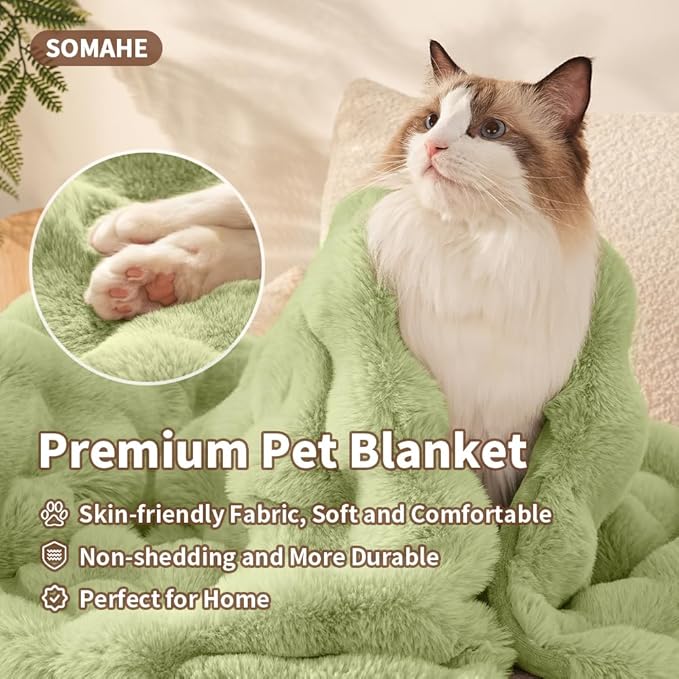 Cat Blanket for Indoor Cats Ultra Soft Plush Faux Fur Kitten Blankets Machine Washable Reversible Pet Throw Protector for Couch Furniture 21"X 18"Fruit Green
