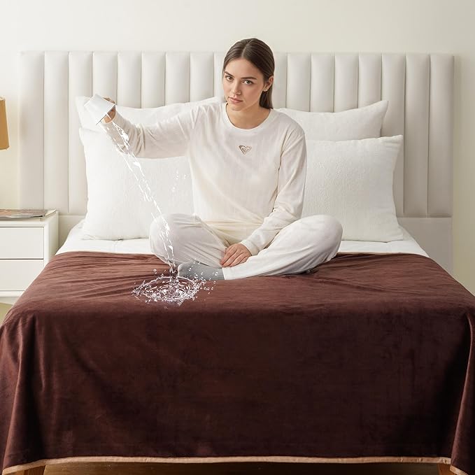 CAPT.SNOOZE Water Proof Blanket 50x60 Inches - Reversible Flannel Blanket for Bed, Sofa,Couch- Spillproof, Leakproof Soft Double-Sided Brown Throw Blanket for Adults, Pets, Couples