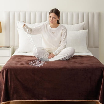 CAPT.SNOOZE Water Proof Blanket 50x60 Inches - Reversible Flannel Blanket for Bed, Sofa,Couch- Spillproof, Leakproof Soft Double-Sided Brown Throw Blanket for Adults, Pets, Couples