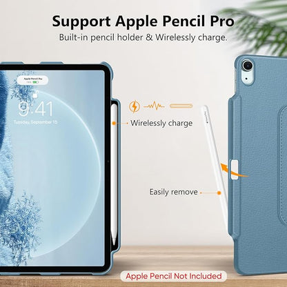 Fintie Rotating Case for iPad Air 13-inch (M3) 2025, (M2) 2024-360 Degree Swiveling Protective Stand Cover with Pencil Holder, Auto Wake/Sleep, Ocean Blue