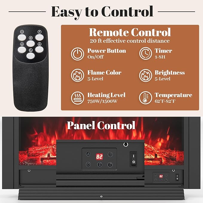 Giantex 36" Electric Fireplace Insert, Wall Recessed/Mounted, Freestanding