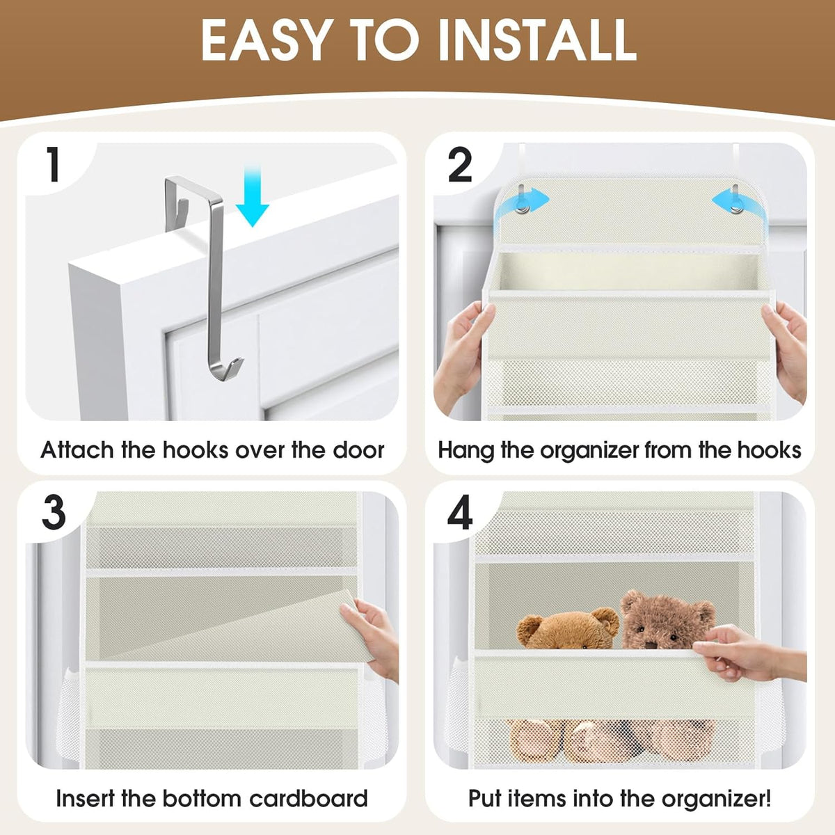 1 Pack Over The Door Organizer, Hanging Storage Organizer with Clear Window, 40lb Ultra Sturdy Large Capacity Room Organizer for Pantry Bathroom Nursery Closet Baby Essential (Beige)