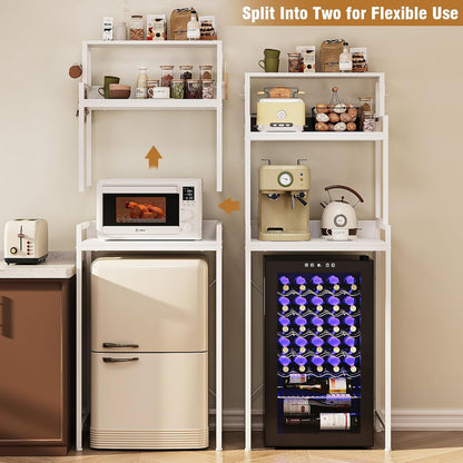 3-Tier Kitchen Bakers Rack with Adjustable Shelves, Freestanding Kitchen Microwave Stand with Storage, Split Design Coffee Bar Shelf for Home Office (White, 25.6")