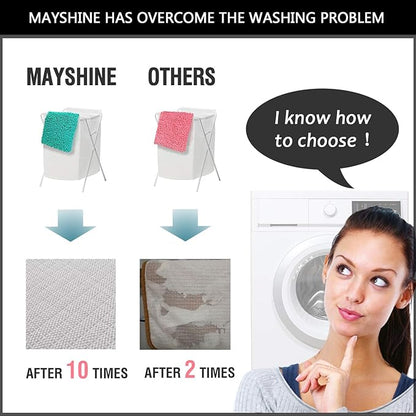 MAYSHINE Plush Shaggy Chenille Bath Mat | Extra Soft, Super Absorbent, Non-Slip Bathroom Rug | Fluffy Microfiber, Area Rug Sets for Bathroom Floor, Kitchen, Living Room | 32"x20" | Black