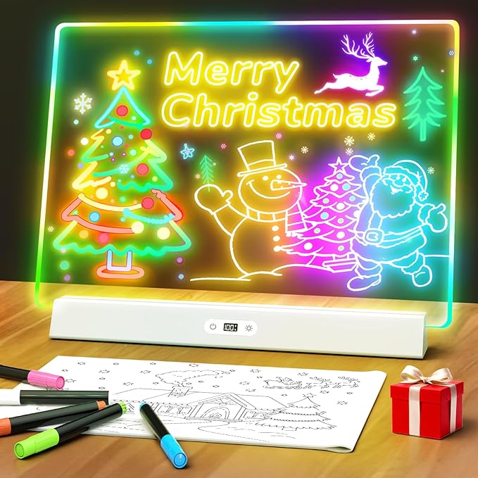 LED Note Board with Colors, Rechargeable 17-Inch Doodle Glow 9-Mode Light Up