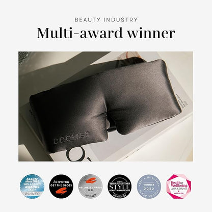 DROWSY Eyelash Protecting Silk Sleep Mask for Natural Lashes & Extensions. Deep Eye Cups, Zero Pressure, Total Blackout, Full Wraparound (Moonlight Shadow)
