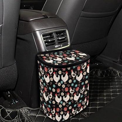 BIGCARJOB Hippie Boho Chicken Car Garbage Can Hanging Trash Bag for Back Seat Auto Interior Storage Bags Car Trash Interior Accessories for Mens Womens