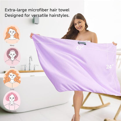 Netcken Large Microfiber Hair Towel for Women,Super Soft Anti Frizz & Quick Dry for Curly Hair,Ultra Absorbent Hair Wrap Towels for Long,Thick,Wet Hair 24x42 Inches (Purple)