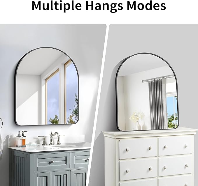 Arched Bathroom Mirror, Wall Mounted Mirror, Living Room, Hanging or Leaning