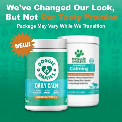Doggie Dailies Calming Chews, Melatonin & Chamomile for Stress Relief, Relaxation & Anxiety (Peanut Butter, 225 Soft Chews)