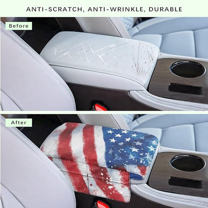 Armrest Cover for Car Truck, Soft Vehicle Center Armrest Protector American Flag Center Console Replacement Cover for SUVs,Vans,Trucks