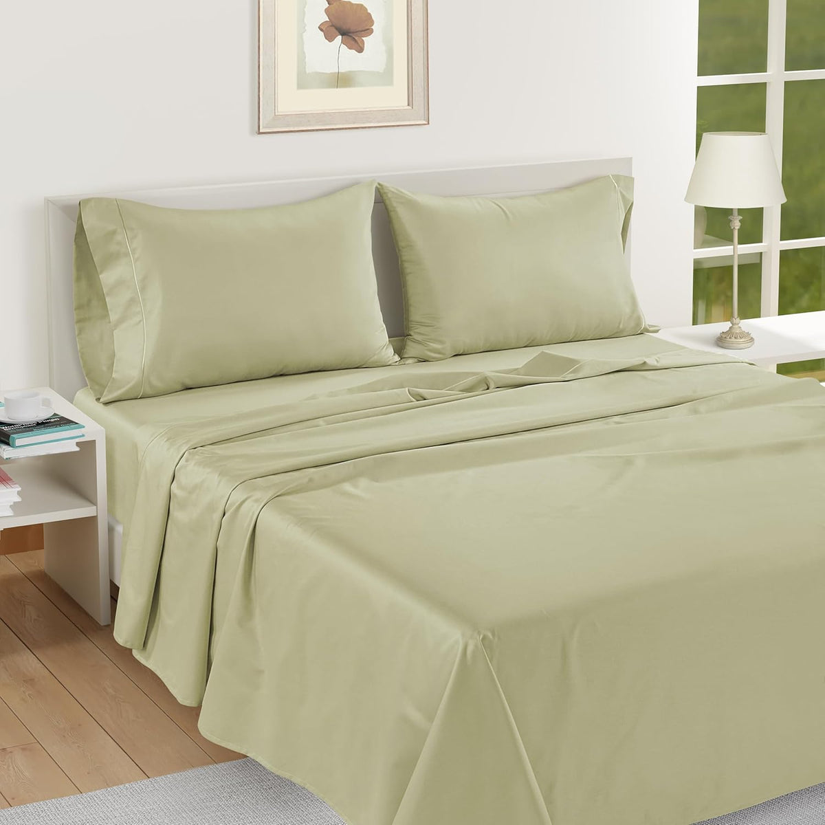 LANE LINEN Queen White Pillow Cases Set of 2, 100% Egyptian Cotton Cases, Sateen, White- Perfect for Home, Hotels & Hospital Use, Standard Size - Seafoam