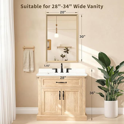 Oak Wood Effect Framed Wall Mirror, 20x30 Rectangle Mirror, Anti-desilvering