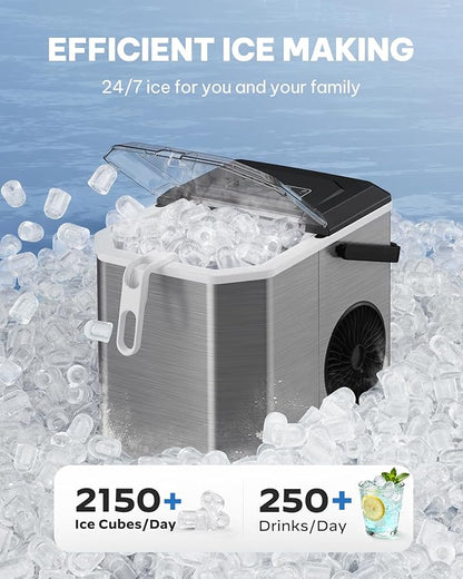 Silonn Ice Maker Countertop, Stainless Steel Portable Ice Machine