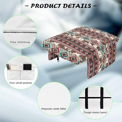 Wanyint Aztec Brown Cow Print Car Center Console Cushion Cover Comfortable Armrest Seat Box Lid with Organizer Pockets Anti-Scratch Arm Rest Covering Suitable for Most Cars SUVs Trucks