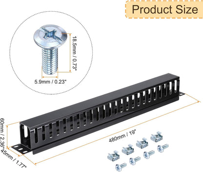 PATIKIL 1U 19 Inch Cable Manager, 6 Pack 24 Slot Horizontal Rack Mount Wire Management Metal Finger Duct Wire Organizer for Network Cabinet, Black