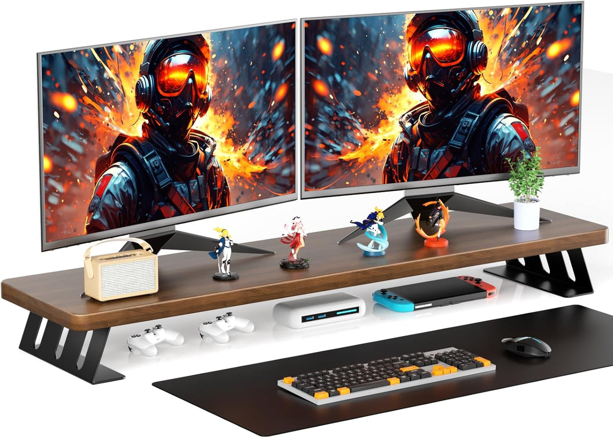 Dual Monitor Stand Riser, 39 Inch Large Wood Monitor Stands for 2 Monitors, Desk Monitor Riser for Computer/Laptop/Printer/TV, Stand Riser up to 220 lbs