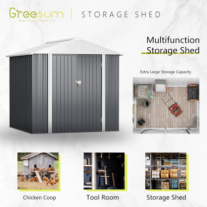 Greesum 6x4FT Outdoor Storage Shed, Utility Tool Shed Metal Storage Garden Shed with Door & Lock for Patio Storage, Gray