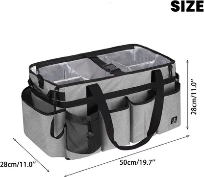 Extra large Cleaning Caddy Bag Built-in Sturdy Support Board, Cleaning Organizer with Detachable Divider, Cleaning Supply Tote with Adjustable Shoulder Strap (Grey, 19'' x 11'' x 11'')