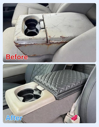 Center Console Armrest Cover Compatible with 2004-2010 Ford F150 Accessories, Vinyl Leather Middle Console Lid Protector Cushion, 40/20/40 Split Bench Jump Seat, Anti-Scratch, Black