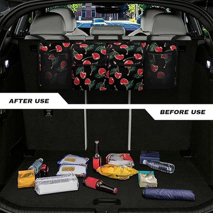 Cherry Car Trunk Organizers, 37.1" x 11.8" Backseat Hanging Organizer with 4 Storage Bag, Waterproof Car Organizer with Adjustable Strap, Car Interior Accessories