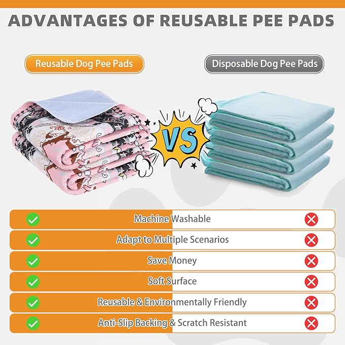 KOOLTAIL Washable Pee Pads for Dogs, 4 Pack Super Absorbent Reusable Puppy Training Pads Waterproof, Nonslip and Leak-Proof Dog Pee Pads, Large Pet Mats Whelping Pads for Floor, Crate, Couch, 18"x24"