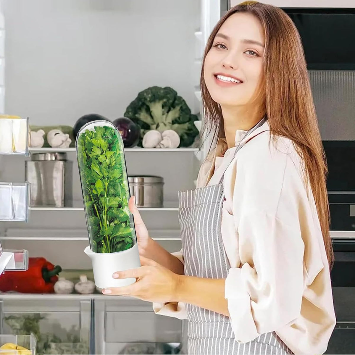 Herb Saver for Refrigerator, Herb Saver Pod Cilantro Containers for Refrigerator, Fresh Herb Keeper for Cilantro, Parsley, Asparagus, Mint, Keeps Greens Vegetables for 2-3 Weeks (Herb Keeper 2Pack)