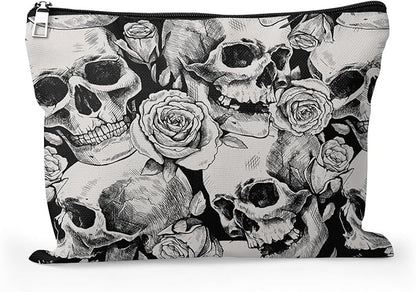 Cafl Human Skulls Makeup Bag Travel Large Death's Head Cosmetic Bag Organizer toiletry Essentials Jewelry Zipper Bag Gift For Women -10×8 inch