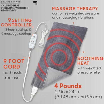 Calming Heat Massaging Vibrations Weighted Heating Pad by Sharper Image |