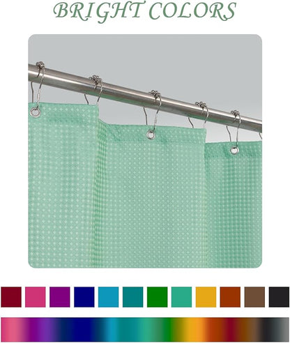 ggaimwf 36x72 Inch Solid Color Shower Curtain for Bathroom Waffle Bath Water Resistant Fabric Curtains Celadon Green Modern Thick Shower Stall Curtain with Metal Hooks