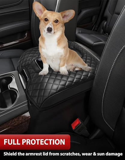 KBH Center Console Armrest Cover for Chevy Silverado & GMC Sierra 1500 2500 3500 2014-2018, Yukon & Tahoe & Suburban 2015-2020, Arm Rest Cushion, Vinyl Leather, Black (Fits Bucket Seat Console Only)