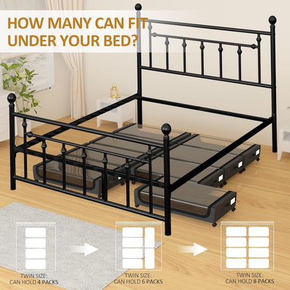 Large Under Bed Storage with Wheels, Under Bed Storage Containers, Under Bed Shoe Storage Organizer, Rolling Underbed Storage Containers for Bedroom Clothes Shoes Blankets, 2 Pack, Black