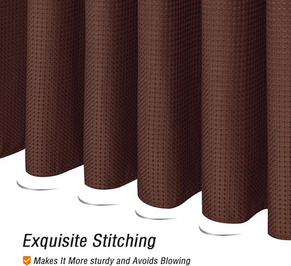 Gibelle Long Shower Curtain 72 x 78, Tall Waffle Weave Textured Fabric Shower Curtain for Bathroom, Water Repellent, Machine Washable, Brown