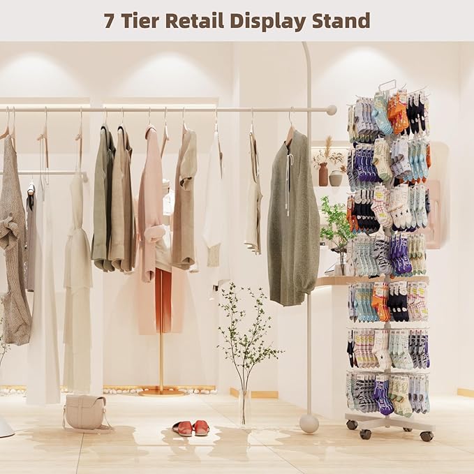 YEOOE Retail Display Racks 7 Tier Spinning Display Stand, Movable Shop Spinner