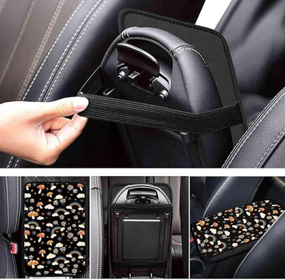 UNICEU Mushroom Rainbow Print Car Center Console Armrest Cushion Pad Auto Interior Decor Accessories Neoprene Armrest Box Protector Cover