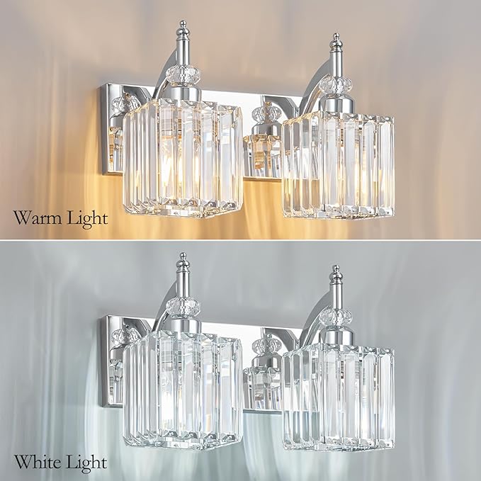 BBLLWJ Modern Bathroom Vanity Light 2-Light Chrome Crystal Light Fixtures Over