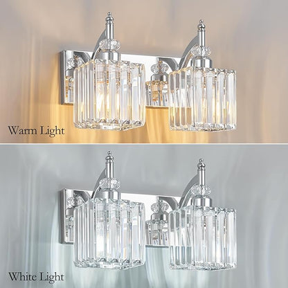 BBLLWJ Modern Bathroom Vanity Light 2-Light Chrome Crystal Light Fixtures Over