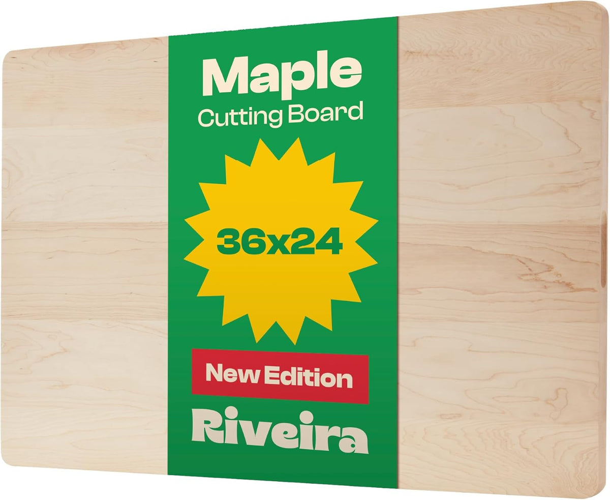 Riveira Maple Wood Cutting Board – Gourmet Maple Grandeur: 36 x 24 Wooden Cutting Board – Natural Wooden Cutting Boards For Kitchen Decorative – Innovative Juice Grooves Maple Wooden Chopping Board