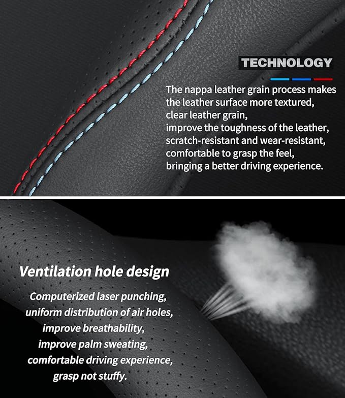 Custom-Fit for Cadillac Steering Wheel Cover, Premium Leather Car with Logo, Non-Slip, Breathable, Accessories (B-Style, Cadillac)