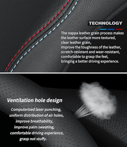 Custom-Fit for Cadillac Steering Wheel Cover, Premium Leather Car with Logo, Non-Slip, Breathable, Accessories (B-Style, Cadillac)