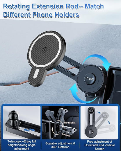 Car Phone Holder for Hyundai Elantra 2021- 2025 SE/SEL/Sport/Limited/N Line Accessories Custom 8-Inch/10.25-Inch Screen Magnetic 15W Fast Wireless Charger Car Phone Mount 360° Rotating Extension Rod