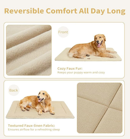 Made4Pets Dog Crate Pad Bed for Large Dogs, Washable & Reversible, Anti-Slip Kennel Mat for Cozy Sleeping, Soft Fluffy Dog Bed for Indoor & Outdoor Use, 41"x29", Beige