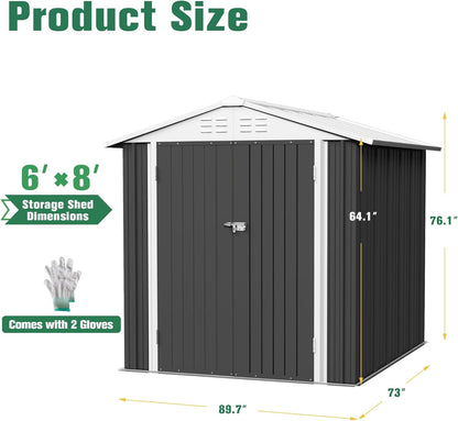 Flamaker 6x8 FT Storage Shed Waterproof Metal Garden Shed with Lockable Door Utility Tool Shed Outdoor Storage for Backyard, Patio and Lawn, Grey