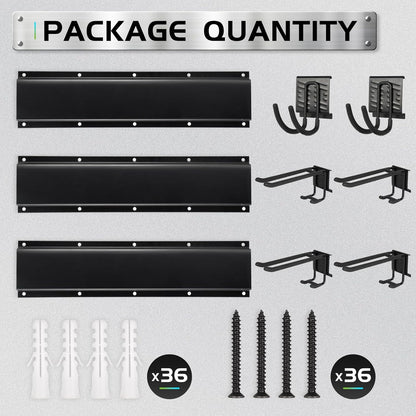 Garage Tool Organizer Wall Mount, Heavy Duty Garage Organization Tool Storage Utility Rack, Sturdy Storage Rack Hanger with Adjustable Hooks, Garden Tool Organizer for Shovel, Rake, Folding Chair