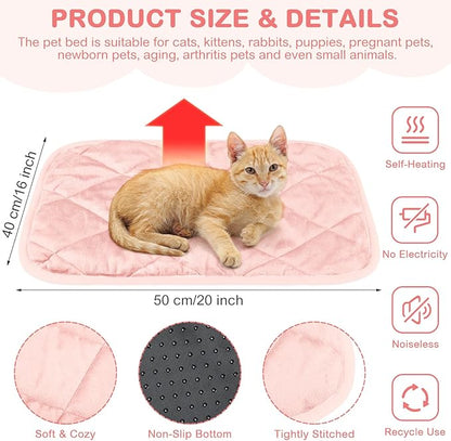 Clysee 2 Pack Self Heating Cat Mat Self Warming Pet Pads Washable Kennel Mat Dog Crate Pad Reflects Body Heat Non Skid Cat Thermal Pads for Puppy Indoor Outdoor(Pink,16 x 20 Inches)